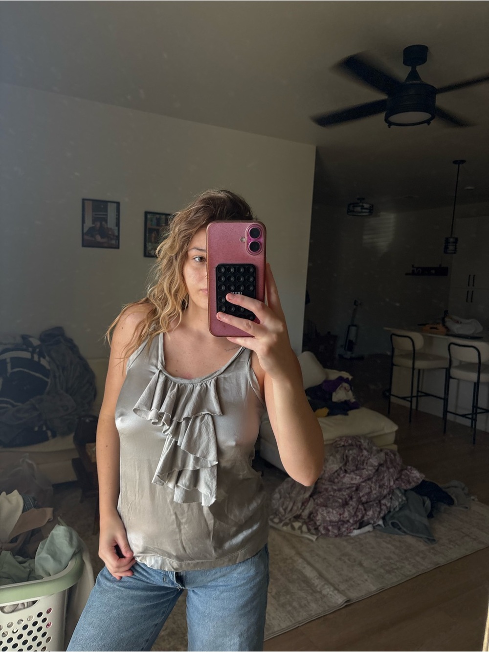 Banana Republic Silver Satin Ruffle Tank - Women's
